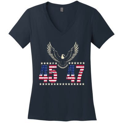 American Made Trump Merchandise Trump 45 47 Trump 2025 Women's V-Neck T-Shirt