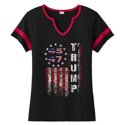 American Made Trump Merchandise Flag Trump 45 47 Trump 2025 Ladies Halftime Notch Neck Tee