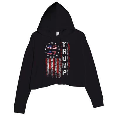 American Made Trump Merchandise Flag Trump 45 47 Trump 2025 Crop Fleece Hoodie