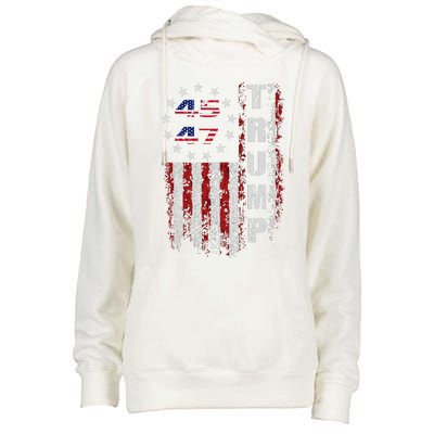 American Made Trump Merchandise Flag Trump 45 47 Trump 2025 Womens Funnel Neck Pullover Hood