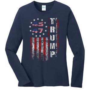 American Made Trump Merchandise Flag Trump 45 47 Trump 2025 Ladies Long Sleeve Shirt