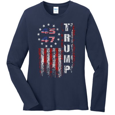 American Made Trump Merchandise Flag Trump 45 47 Trump 2025 Ladies Long Sleeve Shirt