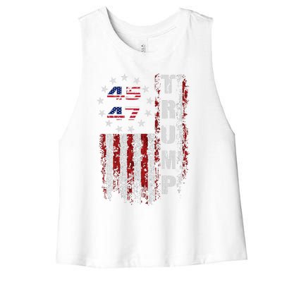 American Made Trump Merchandise Flag Trump 45 47 Trump 2025 Women's Racerback Cropped Tank