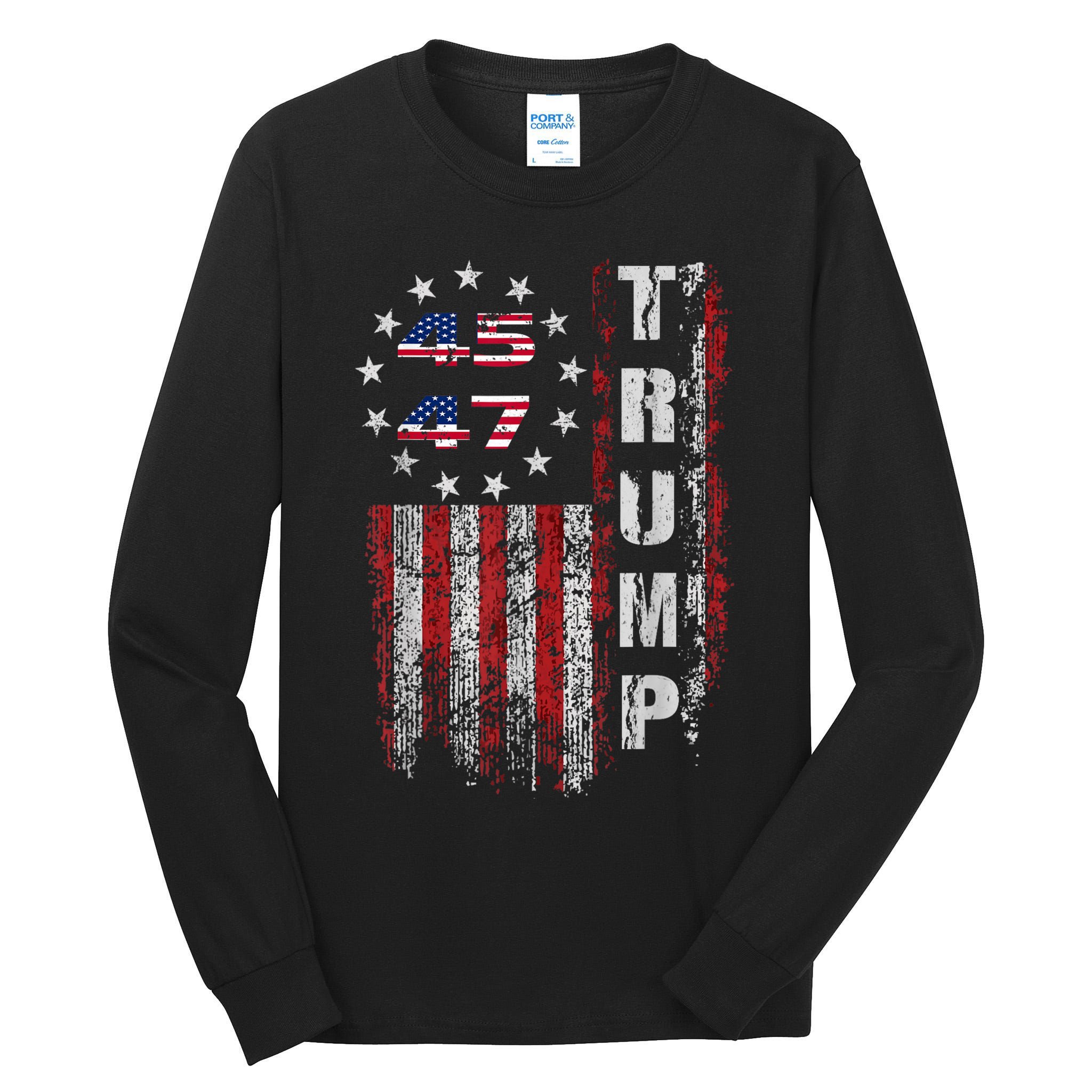 American Made Trump Merchandise Trump 45 47 Flag 2025 Tall Long Sleeve T-Shirt