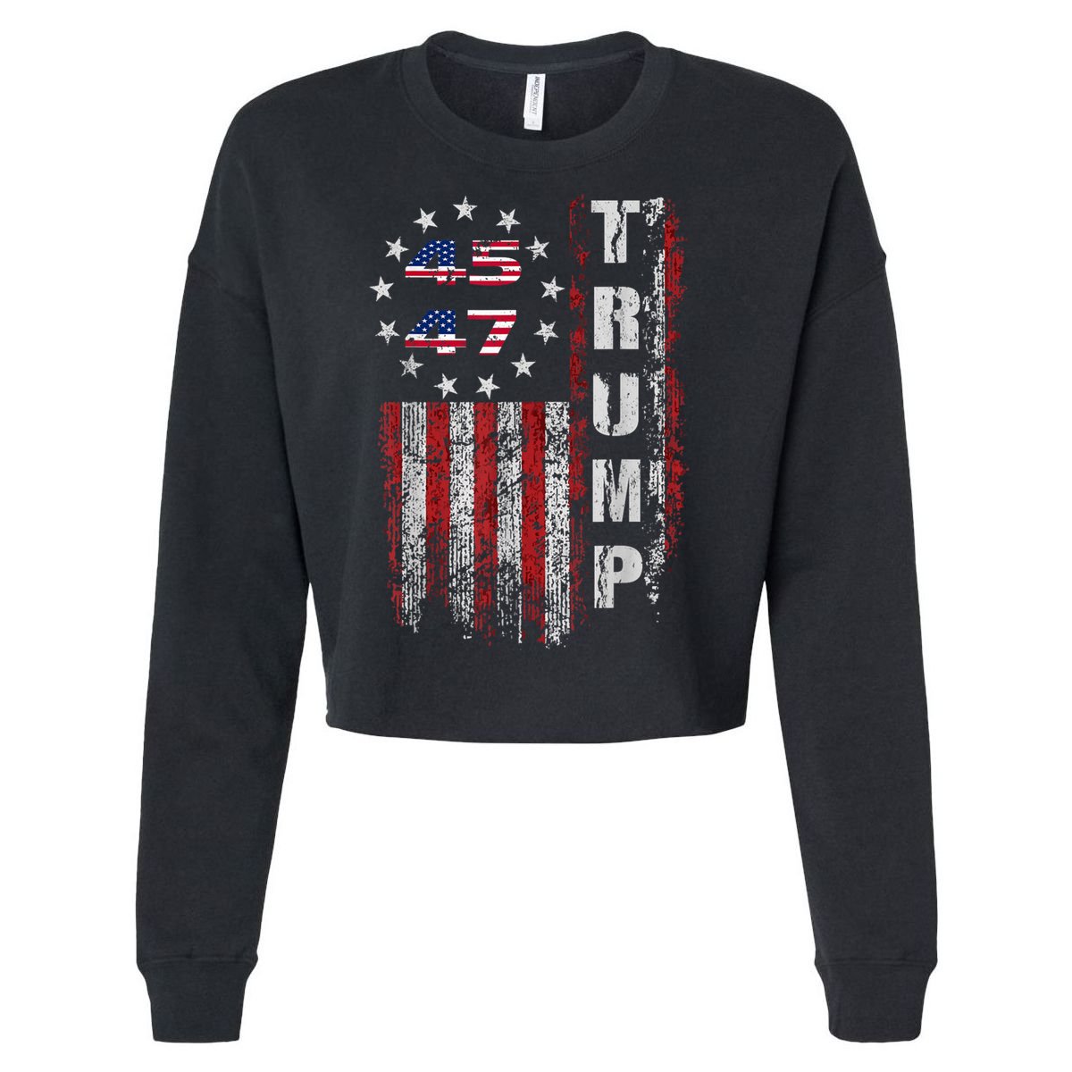 American Made Trump Merchandise Trump 45 47 Flag 2025 Cropped Pullover Crew