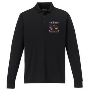 American Made Trump Merchandise Flag Trump 45 47 Performance Long Sleeve Polo