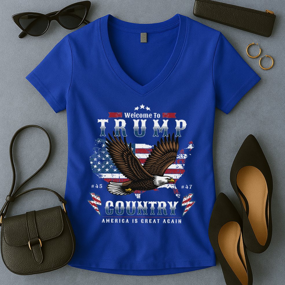 American Made Trump Merchandise Flag Trump 45 47 Women's V-Neck T-Shirt