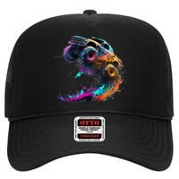 Airborne Monster Truck Jump Off Road Vehicle Colorful Dirt High Crown Mesh Back Trucker Hat