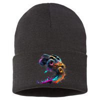 Airborne Monster Truck Jump Off Road Vehicle Colorful Dirt Sustainable Knit Beanie