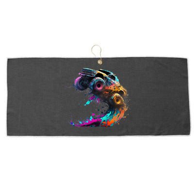 Airborne Monster Truck Jump Off Road Vehicle Colorful Dirt Large Microfiber Waffle Golf Towel