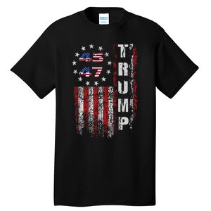 American Made Trump Merchandise Flag Trump 45 47 Trump 2025 Tall T-Shirt