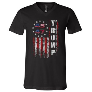 American Made Trump Merchandise Flag Trump 45 47 Trump 2025 V-Neck T-Shirt