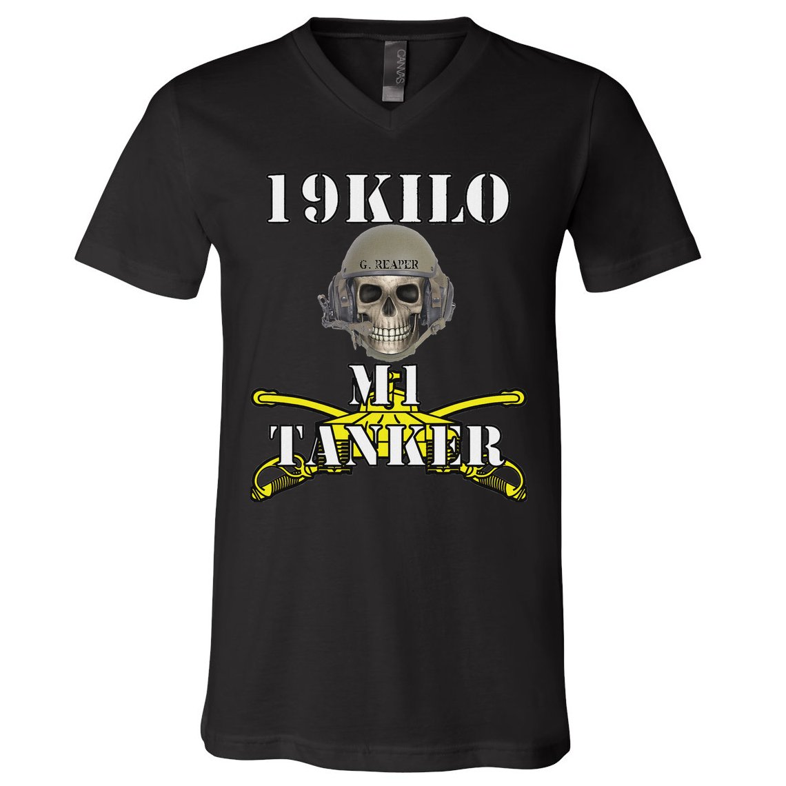 Army M1 Tanker Mos 19k Abrams Crewman Skull Version V-Neck T-Shirt