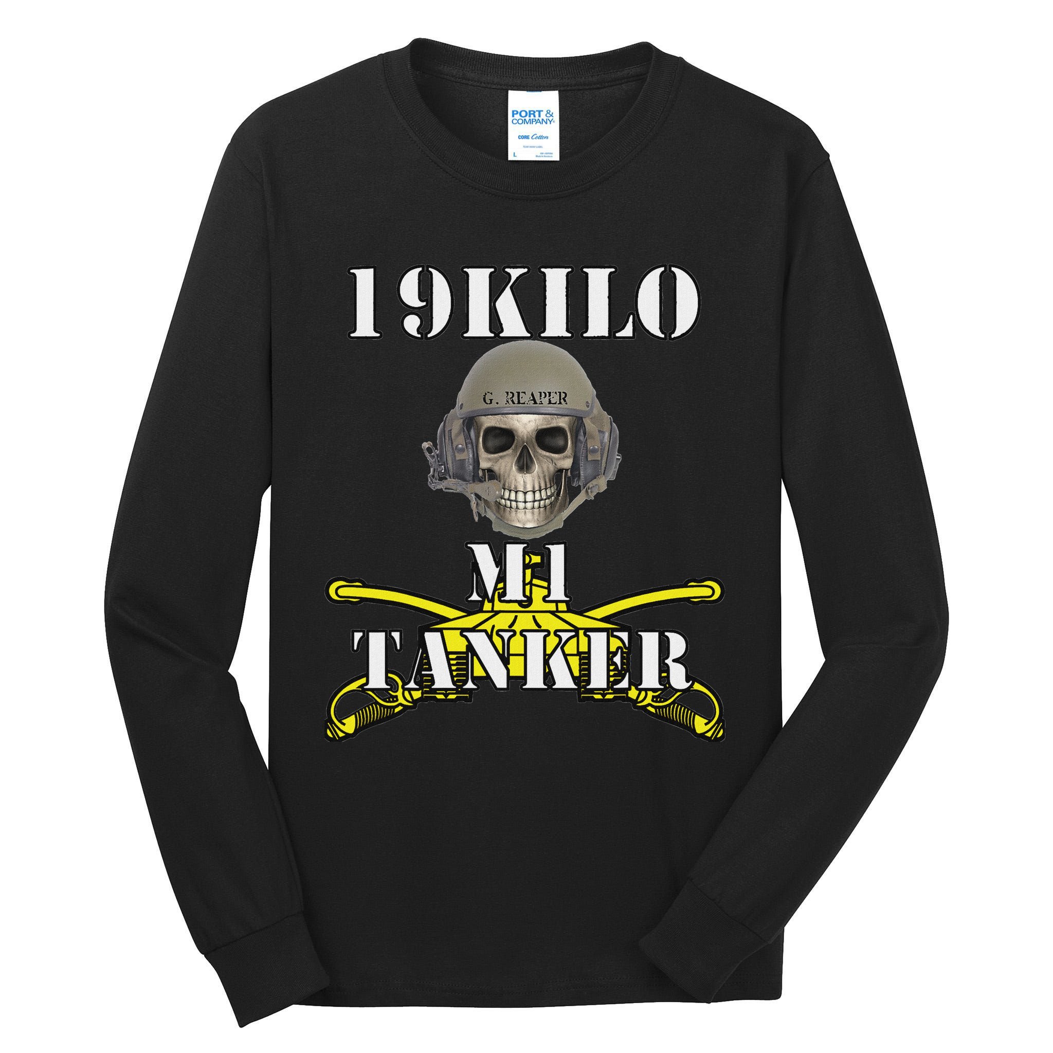 Army M1 Tanker Mos 19k Abrams Crewman Skull Version Tall Long Sleeve T-Shirt