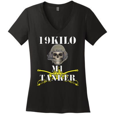 Army M1 Tanker Mos 19k Abrams Crewman Skull Version Women's V-Neck T-Shirt