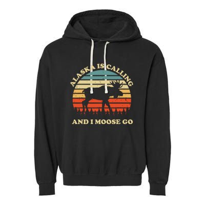 Alaska Moose Tourist Travel Funny Garment-Dyed Fleece Hoodie