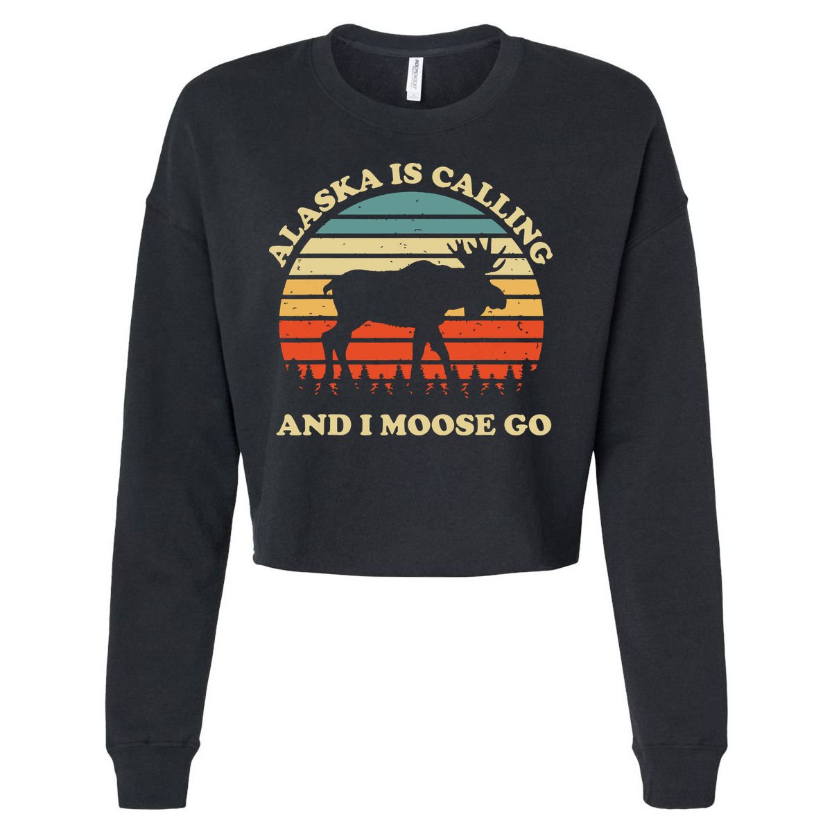 Alaska Moose Tourist Travel Funny Cropped Pullover Crew