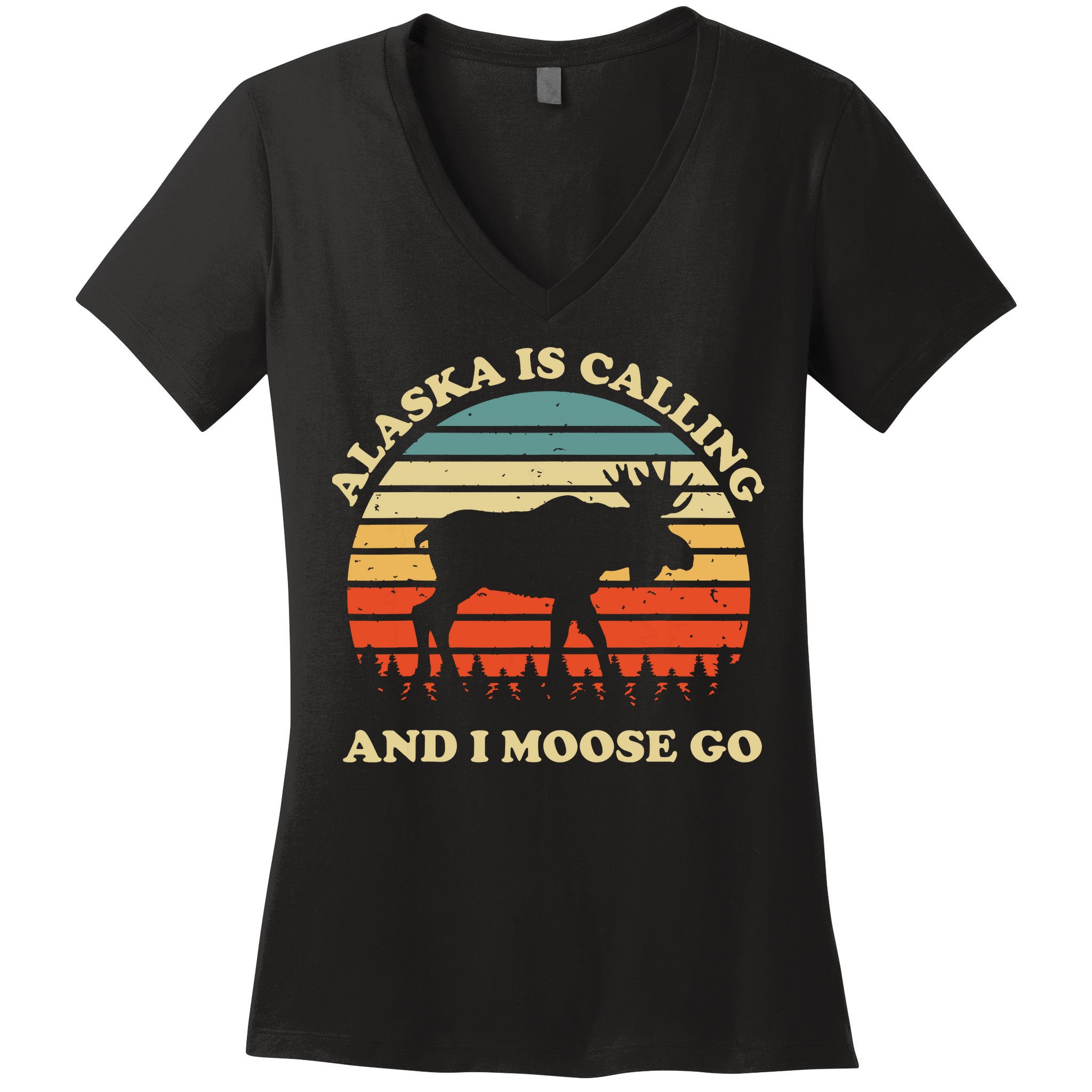 Alaska Moose Tourist Travel Funny Women's V-Neck T-Shirt