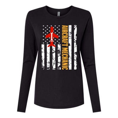 Aircraft Mechanic USA Flag Airplane Technician Aviation Gift Womens Cotton Relaxed Long Sleeve T-Shirt