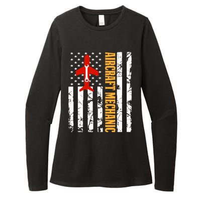 Aircraft Mechanic USA Flag Airplane Technician Aviation Gift Womens CVC Long Sleeve Shirt