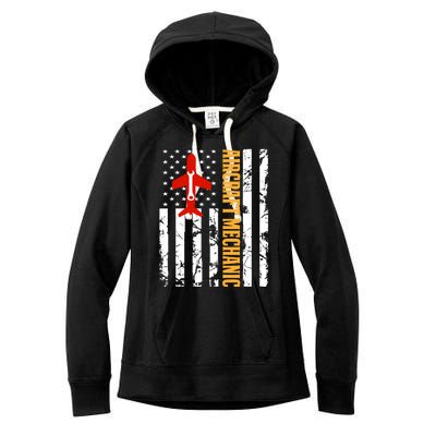 Aircraft Mechanic USA Flag Airplane Technician Aviation Gift Women's Fleece Hoodie