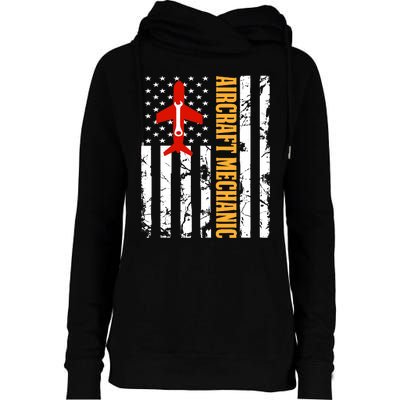 Aircraft Mechanic USA Flag Airplane Technician Aviation Gift Womens Funnel Neck Pullover Hood