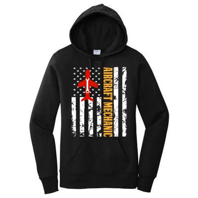 Aircraft Mechanic USA Flag Airplane Technician Aviation Gift Women's Pullover Hoodie