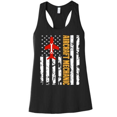 Aircraft Mechanic USA Flag Airplane Technician Aviation Gift Women's Racerback Tank