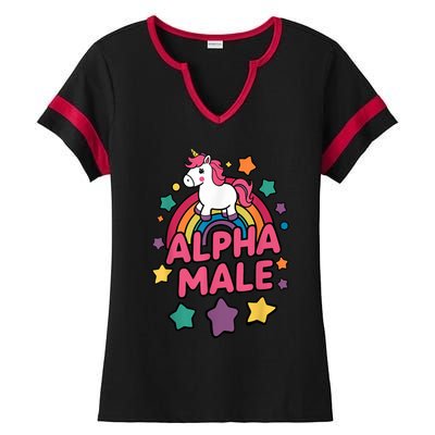 Alpha Male Unicorn Funny Embarrassing Joke Ironic Ladies Halftime Notch Neck Tee