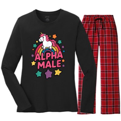 Alpha Male Unicorn Funny Embarrassing Joke Ironic Women's Long Sleeve Flannel Pajama Set 