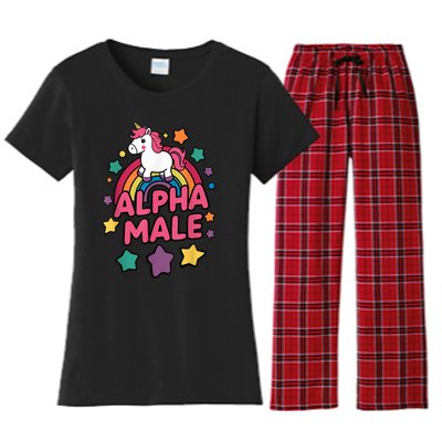 Alpha Male Unicorn Funny Embarrassing Joke Ironic Women's Flannel Pajama Set