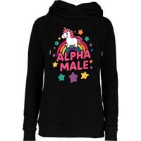 Alpha Male Unicorn Funny Embarrassing Joke Ironic Womens Funnel Neck Pullover Hood