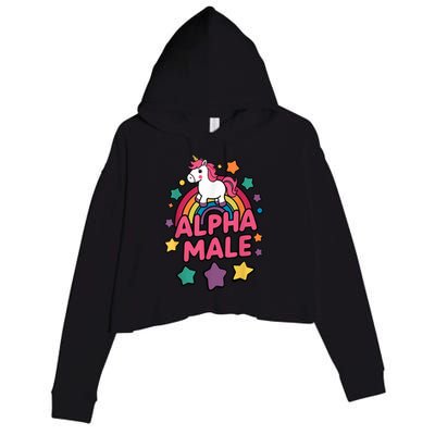 Alpha Male Unicorn Funny Embarrassing Joke Ironic Crop Fleece Hoodie