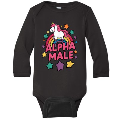 Alpha Male Unicorn Funny Embarrassing Joke Ironic Baby Long Sleeve Bodysuit