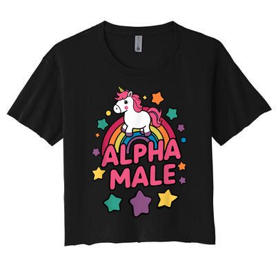 Alpha Male Unicorn Funny Embarrassing Joke Ironic Women's Crop Top Tee