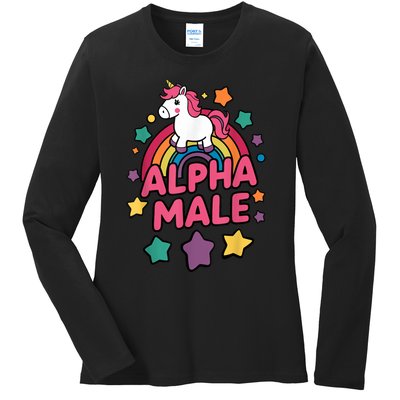 Alpha Male Unicorn Funny Embarrassing Joke Ironic Ladies Long Sleeve Shirt