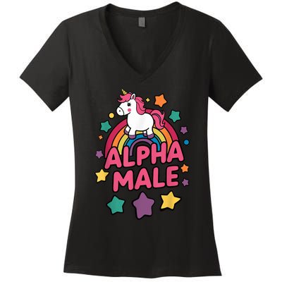 Alpha Male Unicorn Funny Embarrassing Joke Ironic Women's V-Neck T-Shirt