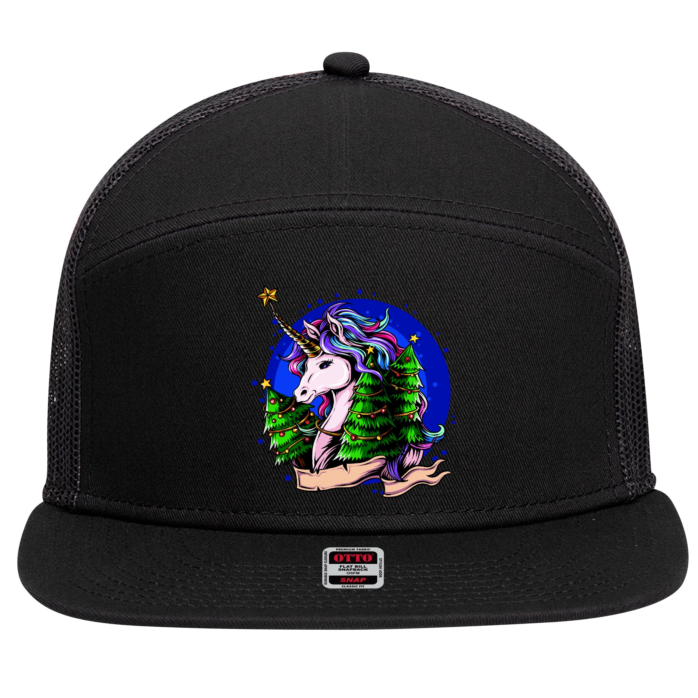 A Magical Unicorn Christmas 7 Panel Mesh Trucker Snapback Hat