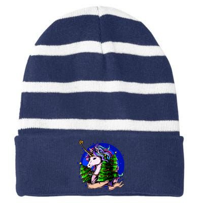 A Magical Unicorn Christmas Striped Beanie with Solid Band