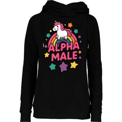 Alpha Male Unicorn Funny Embarrassing Joke Ironic Womens Funnel Neck Pullover Hood