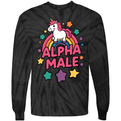 Alpha Male Unicorn Funny Embarrassing Joke Ironic Tie-Dye Long Sleeve Shirt
