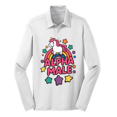 Alpha Male Unicorn Funny Embarrassing Joke Ironic Silk Touch Performance Long Sleeve Polo