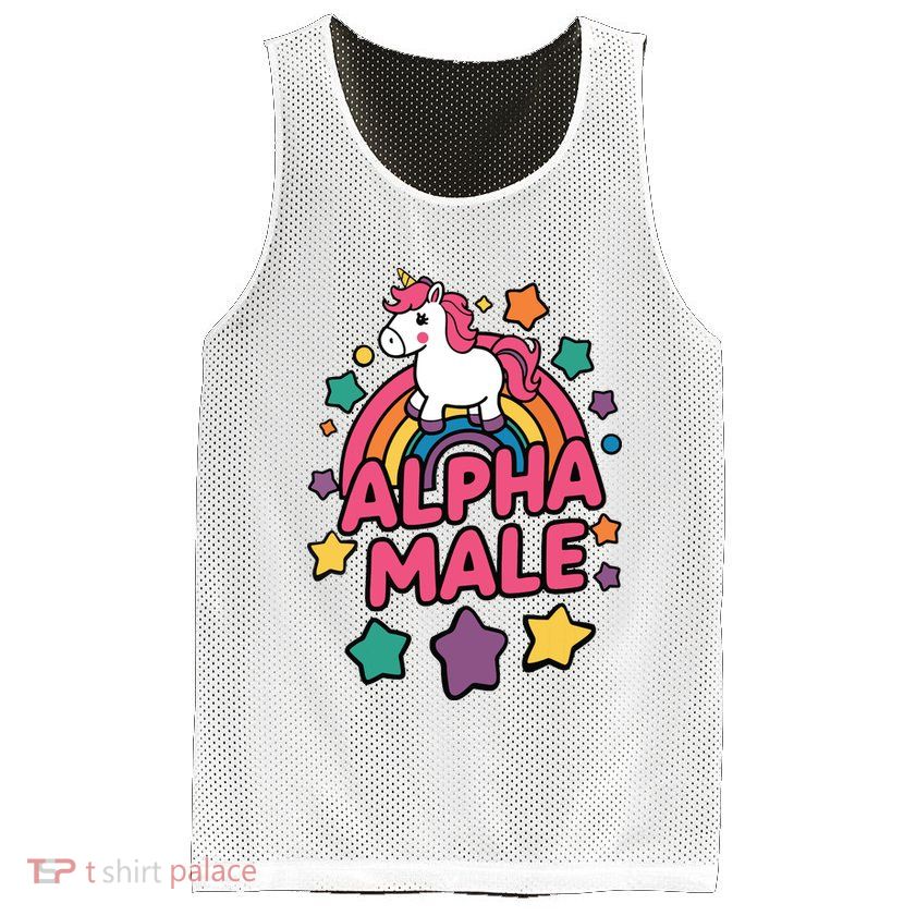 Alpha Male Unicorn Funny Embarrassing Joke Ironic Mesh Reversible Basketball Jersey Tank
