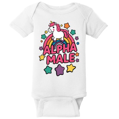 Alpha Male Unicorn Funny Embarrassing Joke Ironic Baby Bodysuit