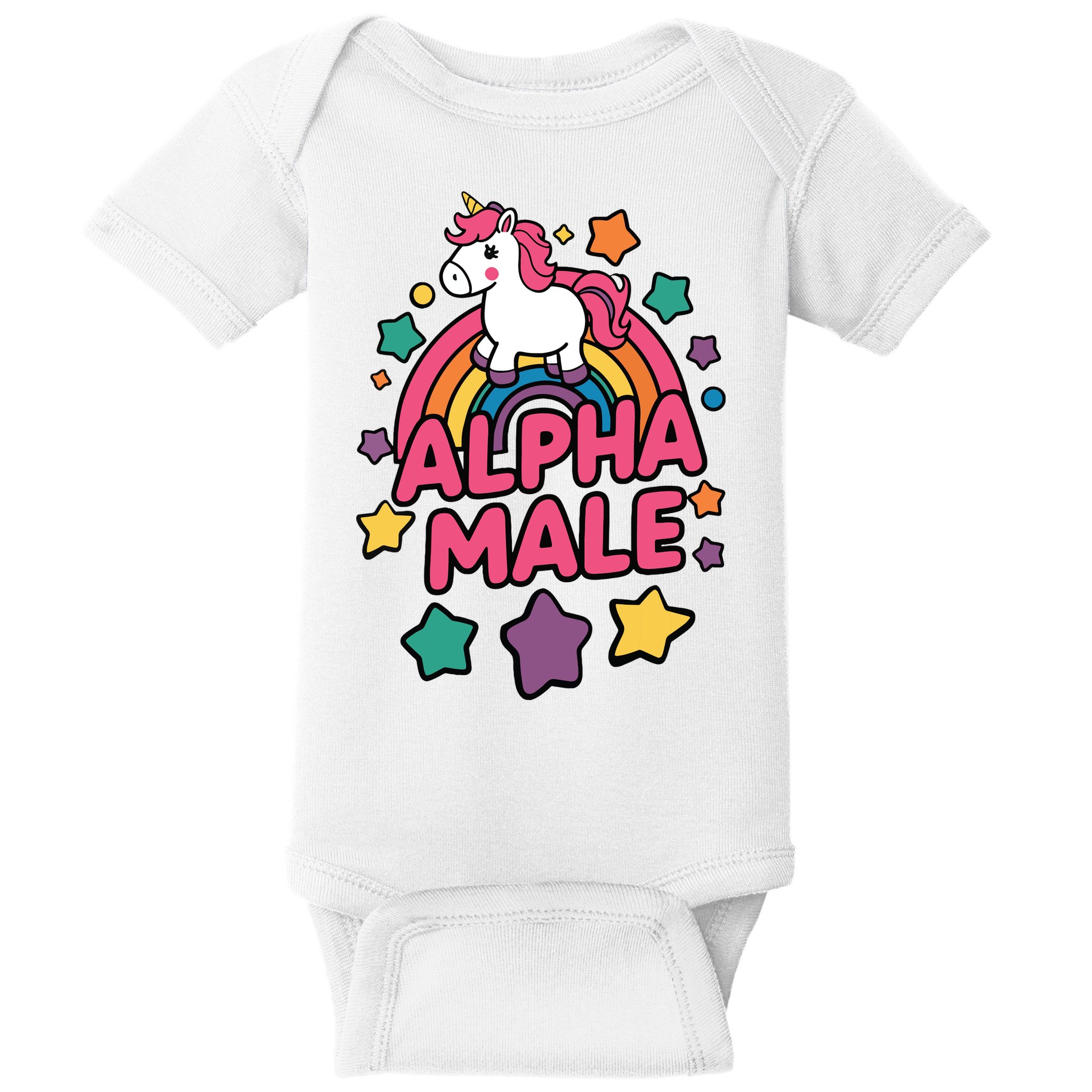 Alpha Male Unicorn Funny Embarrassing Joke Ironic Baby Bodysuit