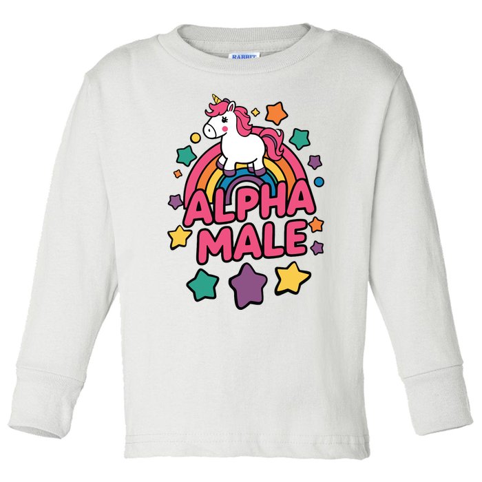 Alpha Male Unicorn Funny Embarrassing Joke Ironic Toddler Long Sleeve Shirt