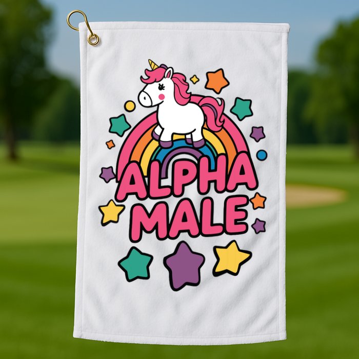 Alpha Male Unicorn Funny Embarrassing Joke Ironic Golf Towel
