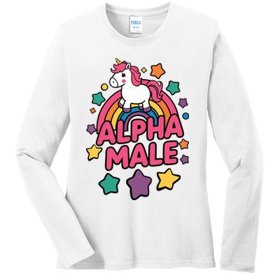 Alpha Male Unicorn Funny Embarrassing Joke Ironic Ladies Long Sleeve Shirt