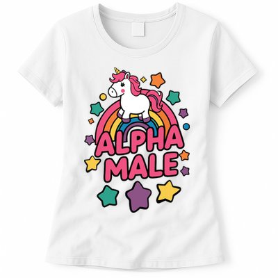 Alpha Male Unicorn Funny Embarrassing Joke Ironic Womens T-Shirt