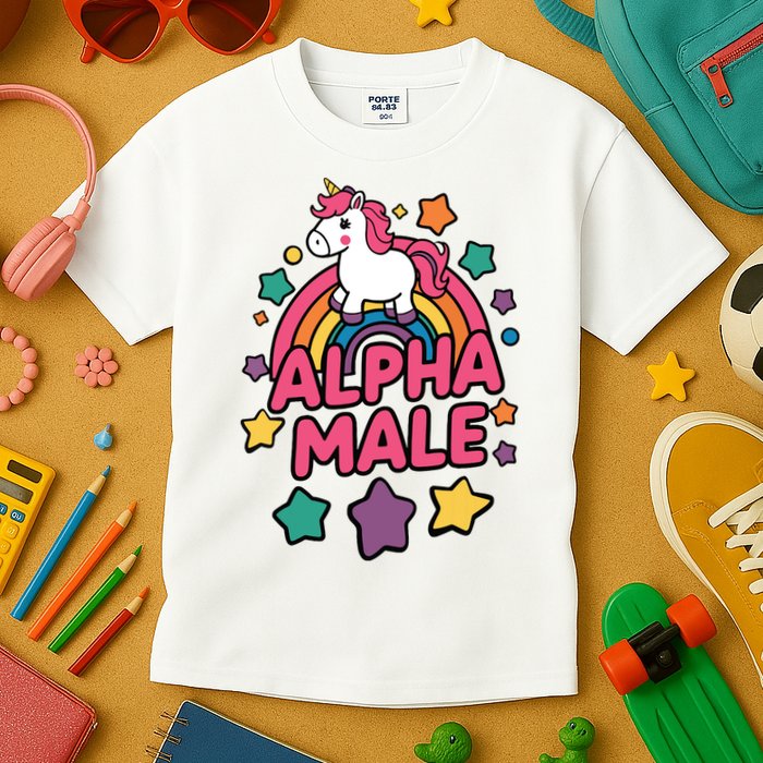 Alpha Male Unicorn Funny Embarrassing Joke Ironic Kids T-Shirt